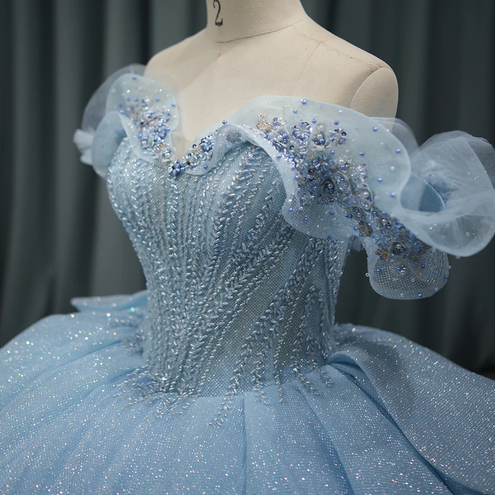 Vestidos de quinceañera azul claro para niñas, vestido de baile de tul con cuentas de encaje y escote en forma de corazón, fiesta de cumpleaños, dulce 16, vestidos de 15 años