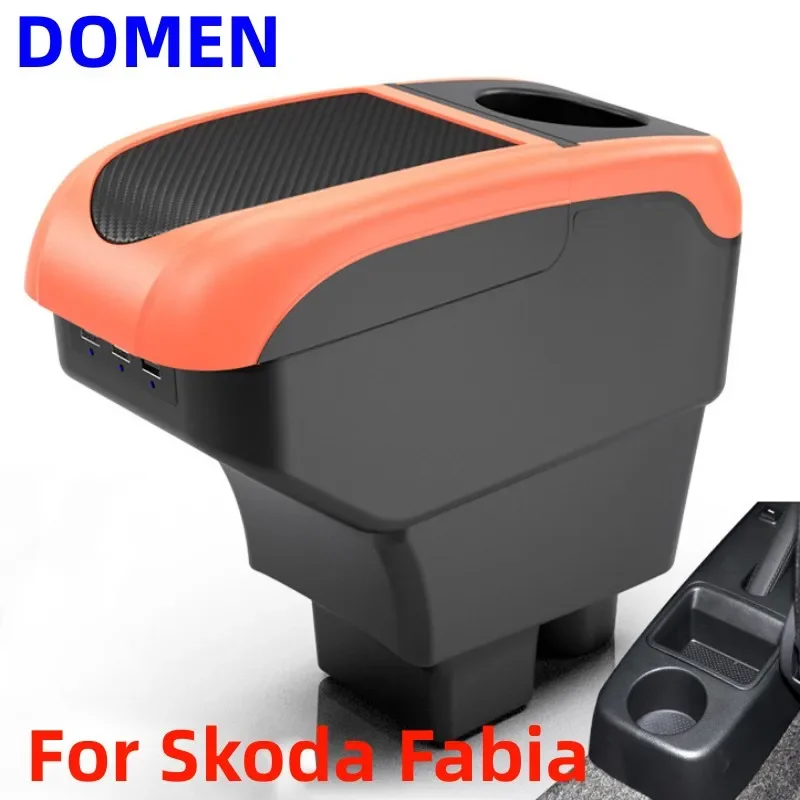 

For Skoda Fabia Armrest Box Automotive armrest box modified interior trim Large Space Dual Layer USB Charging