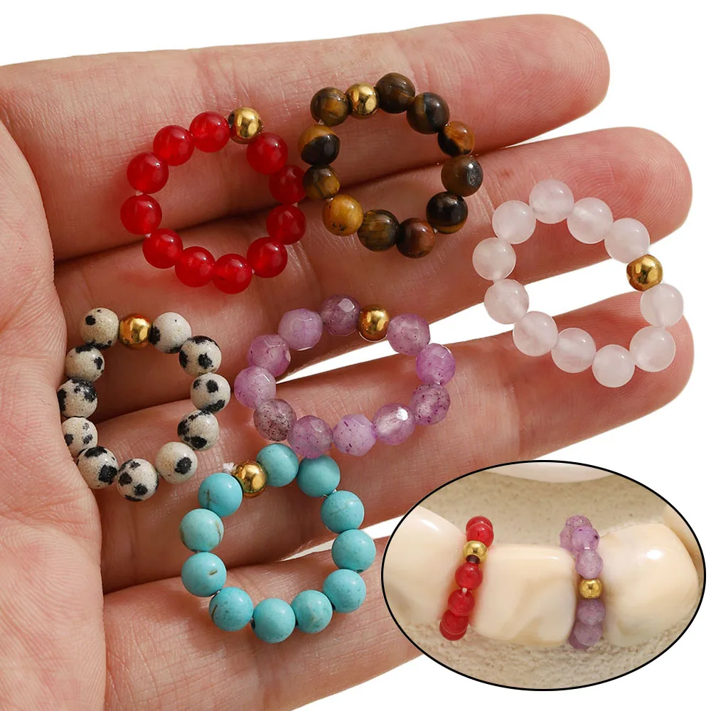 1-4pcs Natural Stone Beads Rings Round Beads DIY Connector Bracelet Amethysts Handmade Rings For Women Party Jewelry Gift Bulk