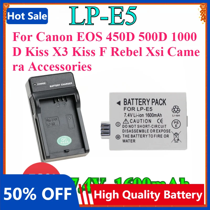 LP-E5 Batteries LPE5 LP E5 Battery + Charger for Canon EOS 450D 500D 1000D Kiss X3 Kiss F Rebel Xsi Camera Accessories