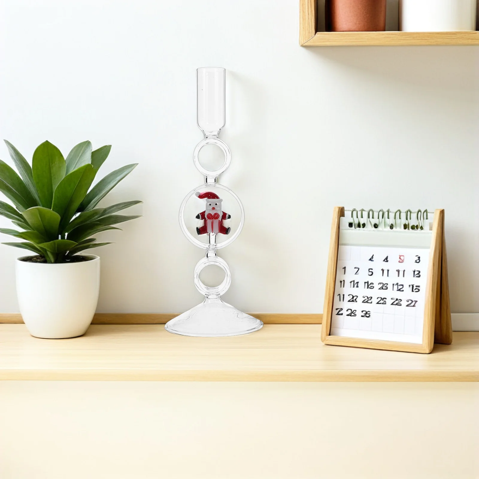 

Christmas Glass Candlestick Holder - Elegant Taper Stand for Holiday Winter Decor, Christmas Dining Table Centerpiece,