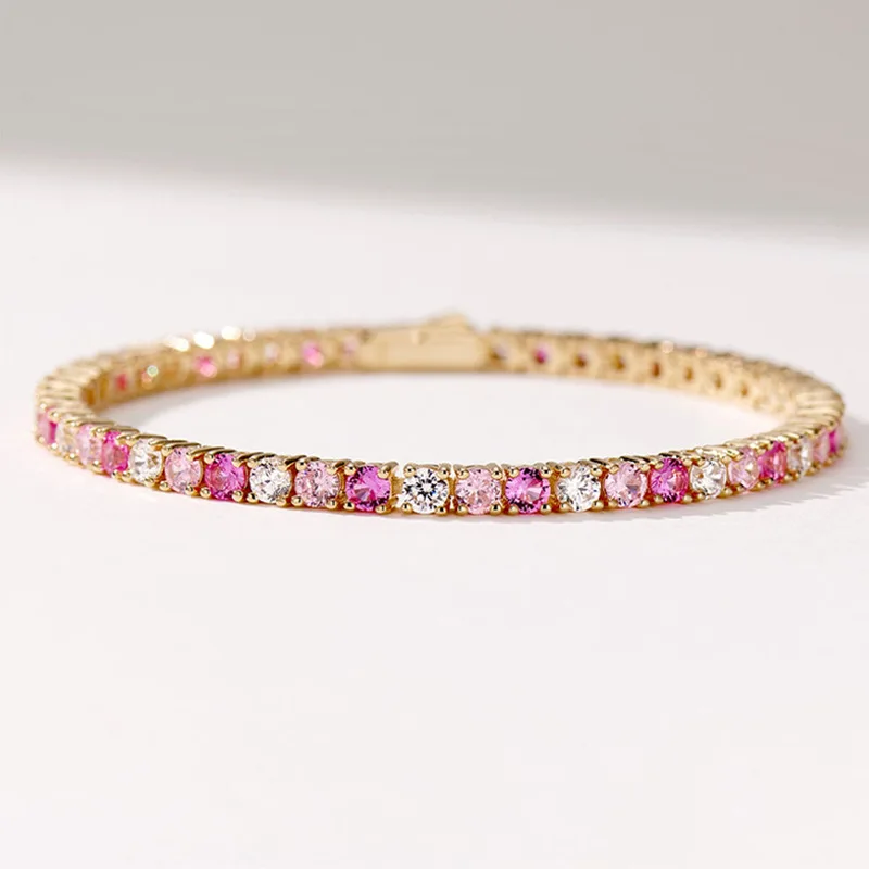 Gradient Pink Zircon Bracelet S925 Sterling Silver Light Luxury Delicate Women Fashion Hand Jewelry