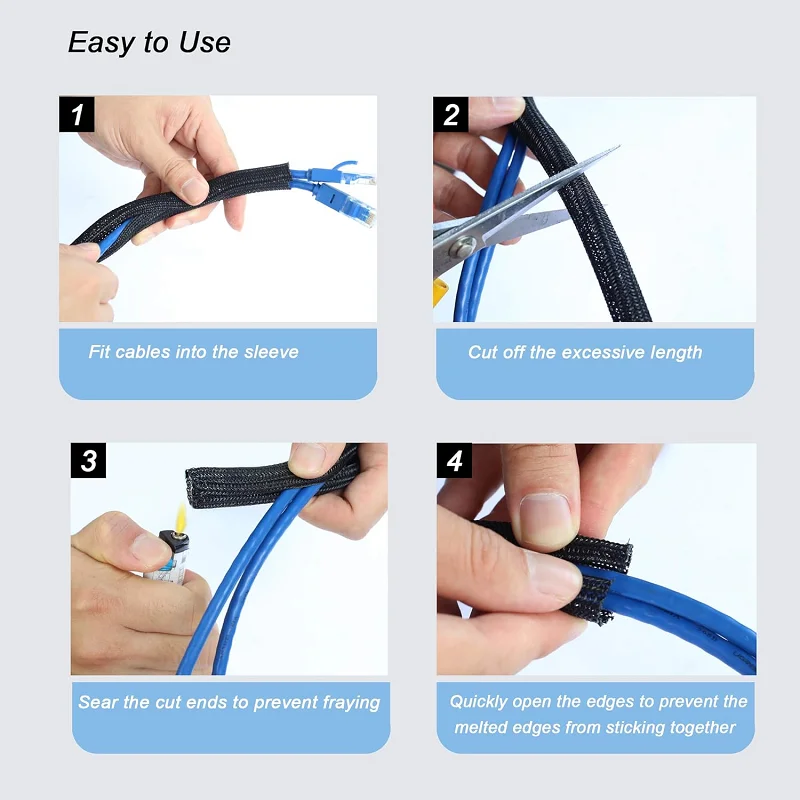 Cable Sleeve Self-Closing Cable Flexible Cable Protection Cord Management for TV Computer Home Cinema Automotive