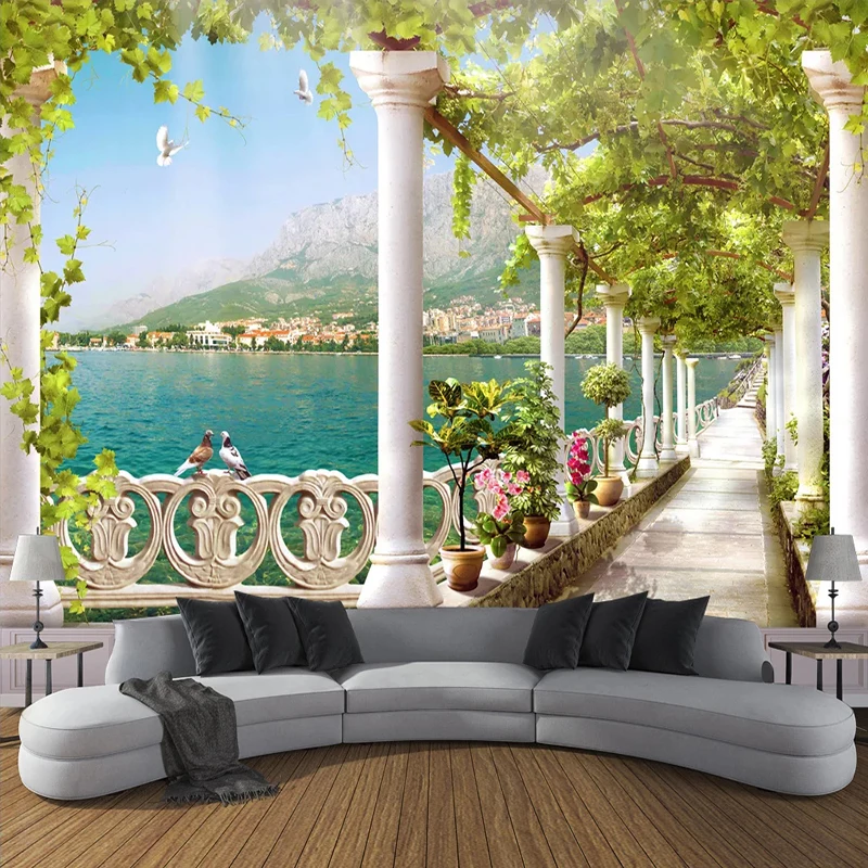 Custom Photo Wallpaper Non-woven 3D Space Balcony Lake Scenery Mural Living Room Bedroom TV Backdrop Paper for Walls Decoration