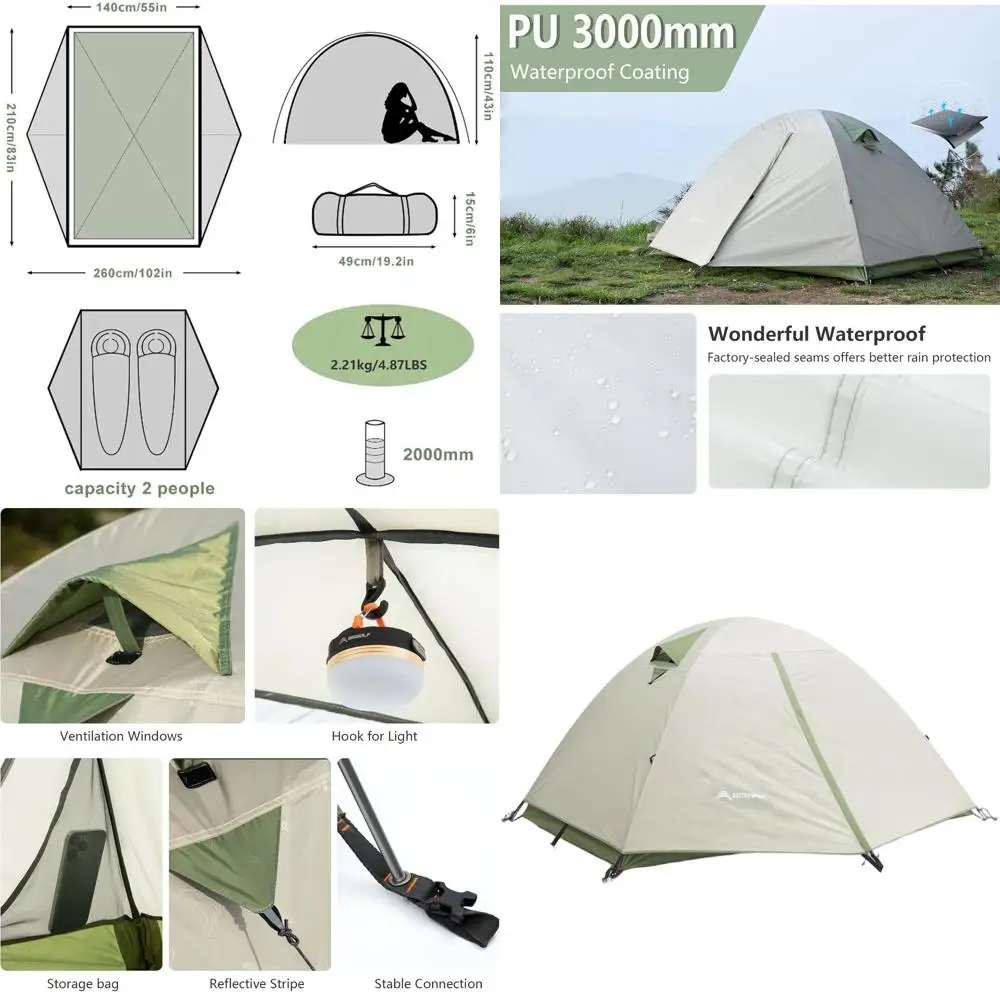 

Легкая двухместная водонепроницаемая палатка для кемпинга, походов и активного отдыха на природе с двумя входами