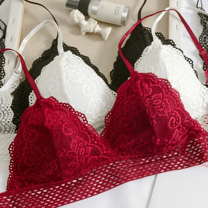 Lace Embroidery Bra Women Sexy Deep V Underwear Floral Brassiere Stretch Seamless Push Up Lingerie Bralette Triangle Cup Padded