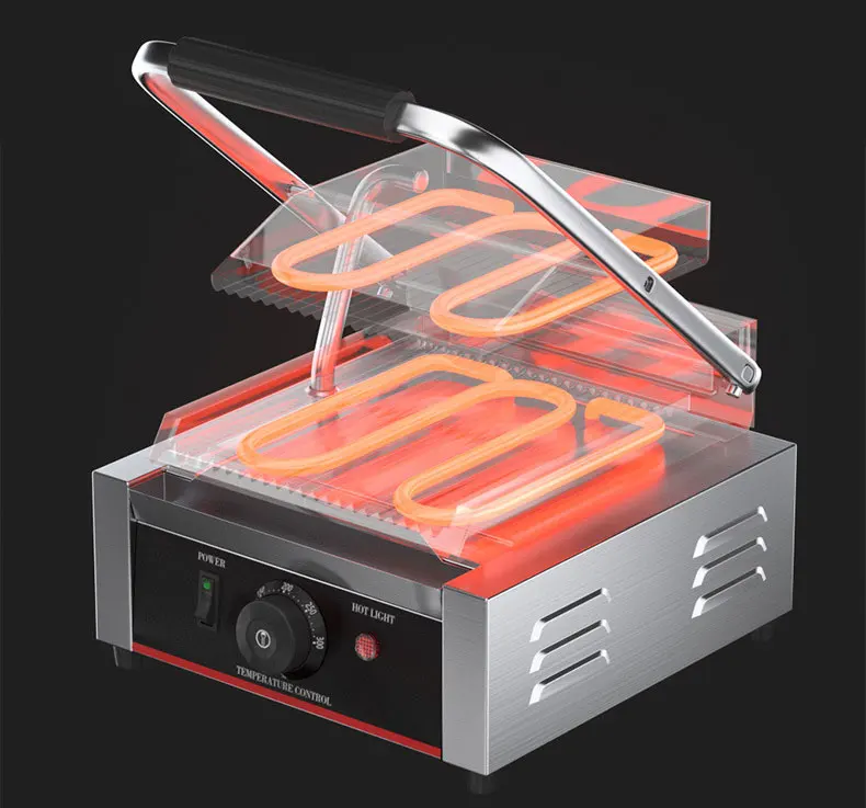 New  Commercial Electric Contact Grill All Grooved Double Grill Panini Turkey Panini Grill for Kitchen and Home Use on Sale