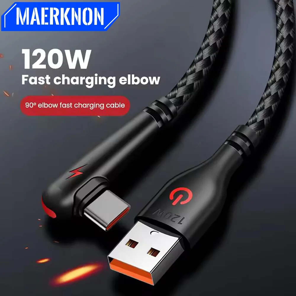 Cable de carga rápida tipo C 10A 120W, USB-A a USB C en ángulo, cable de datos para Huawei Mate 50, Honor, Xiaomi, Samsung, iPhone, cable USB-C