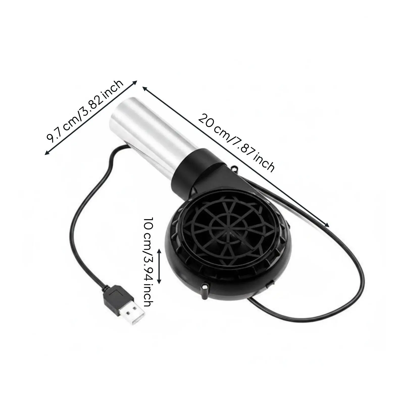 USB Combustion Starter Fan Strong Air Stream Electric Coals Blower Stainless Steel Nozzle Variable Speed BBQ Blower for