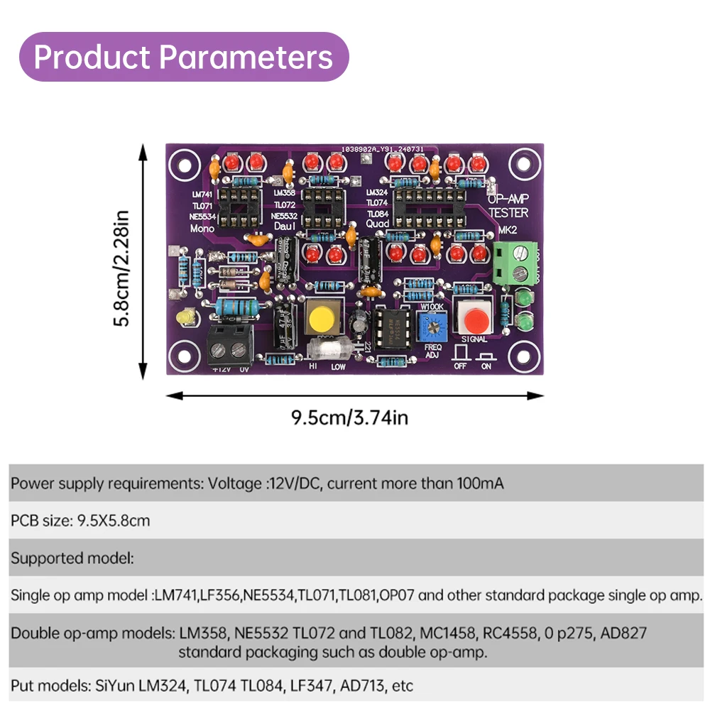 AUNMAS OP-AMP-Testmodul – Testboard Für LM741, LM358 & Co., Mit LED-Ausgabe Und Spannungsmessung