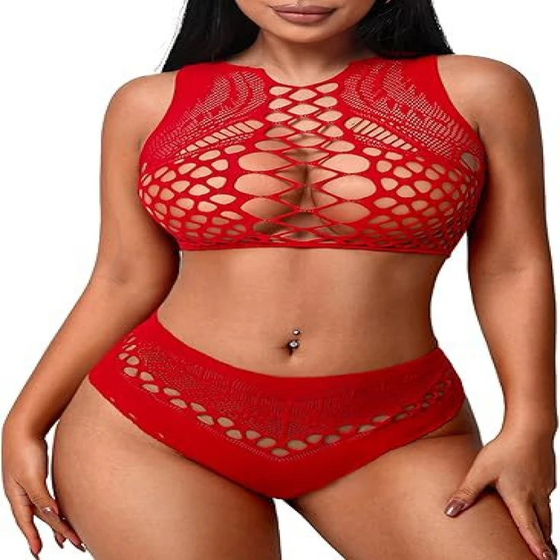 المثيرة شبكة صيد السمك بيكيني مثير المرأة سراويل 2 قطعة/المجموعة جوفاء شبكة الاباحية بيبي دول وتتسابق الجنس ارتداءها ازياء
