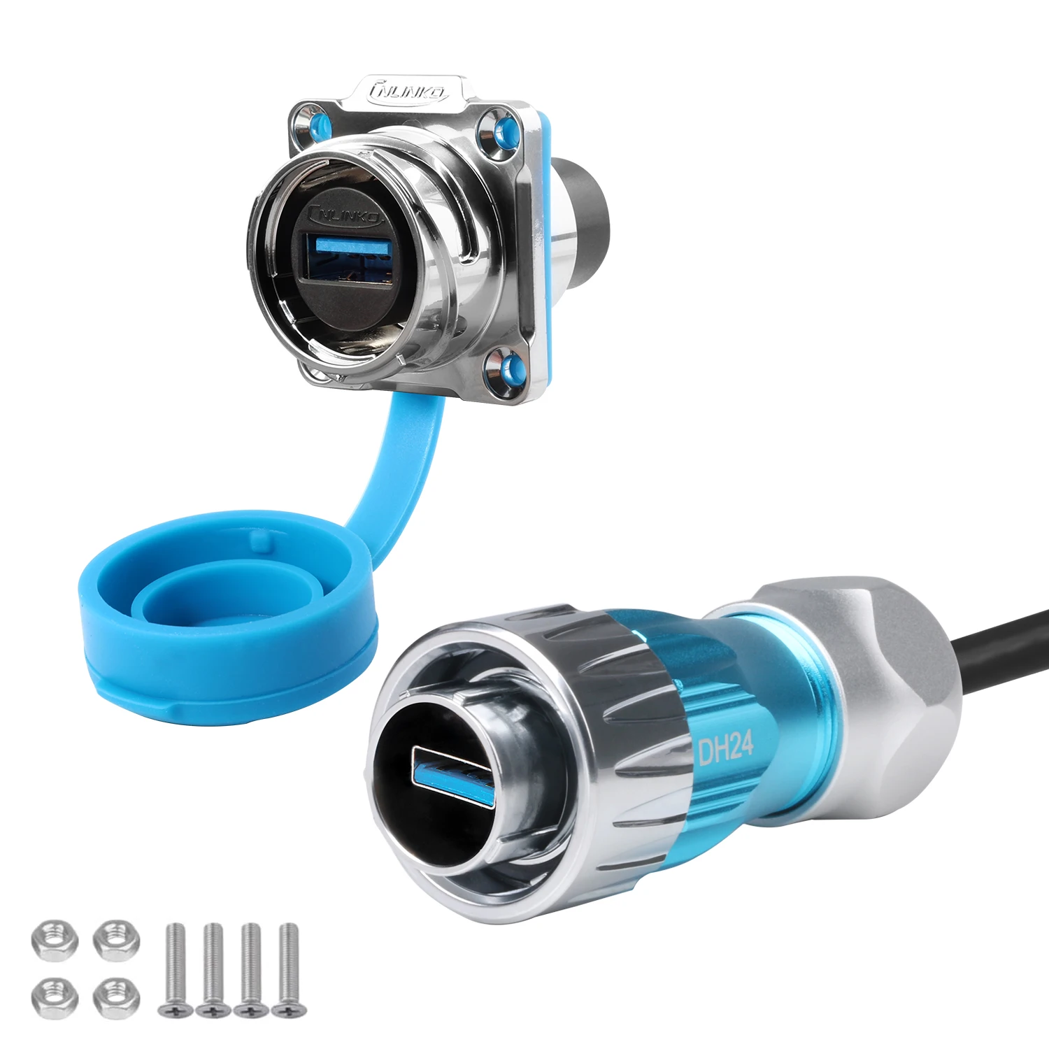 CNLINKO 1/4 Bayonet Connecting USB3.0 Metal Shell Waterproof Data Connector IP68 Connector USB Panel Mount Plug with 0.5m Cable
