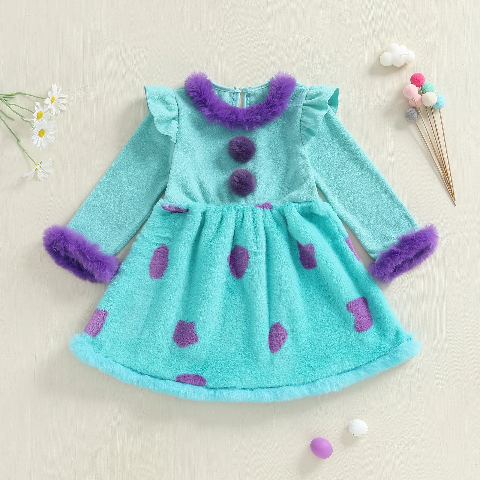 

Tregren Toddler Girl Plush A-Line Dress Dot Print Round Neck Long Sleeve Dress for Party Club Halloween Christmas Costumes