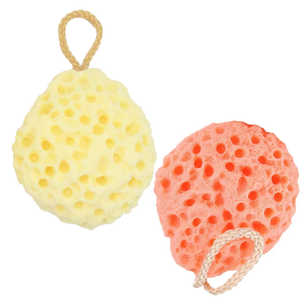 

2 шт., шарик для душа, сотовая губка для ванны, глубокая чистка, скребок для тела, мягкий, не раздражающий, с подвесным ремешком, шарик для ванны, отшелушивающий аппарат