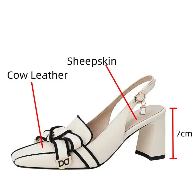 Dilalula 2025 French Style Genuine Leather Sandals Women Covered Toe Butterfly Knot Party Dating Sandals Office Ladies Pumps image 2
