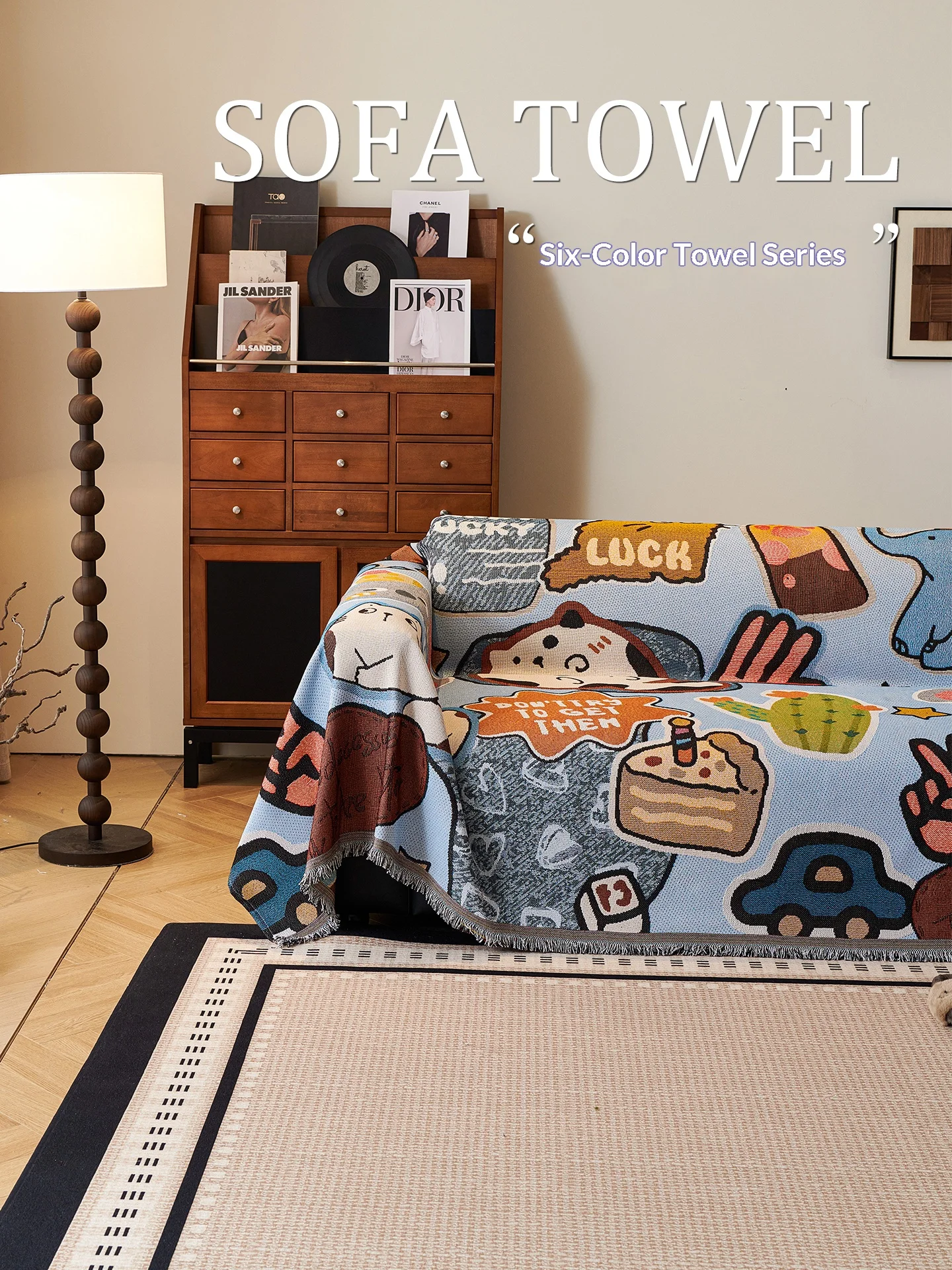 Home Sofa Cover for Living Room with Tassel 2 3 4 Seater Cartoon Sofa Cover Canapé Double Sided Use Prevent Cat Scratch Chair