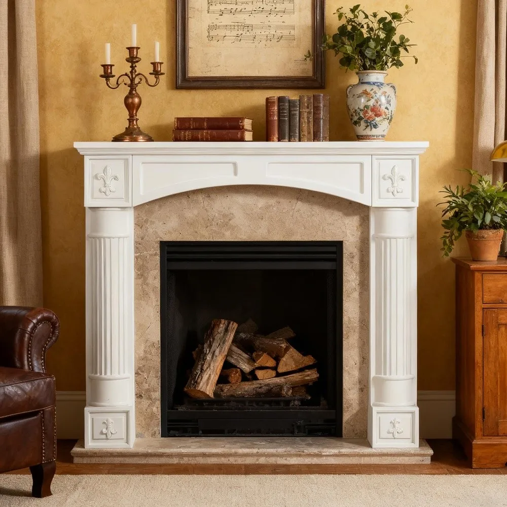 Fireplace Mantel Surround Modern White Fireplace Mantel Frames with Legs for Living Room Premium MDF with Solid Wood