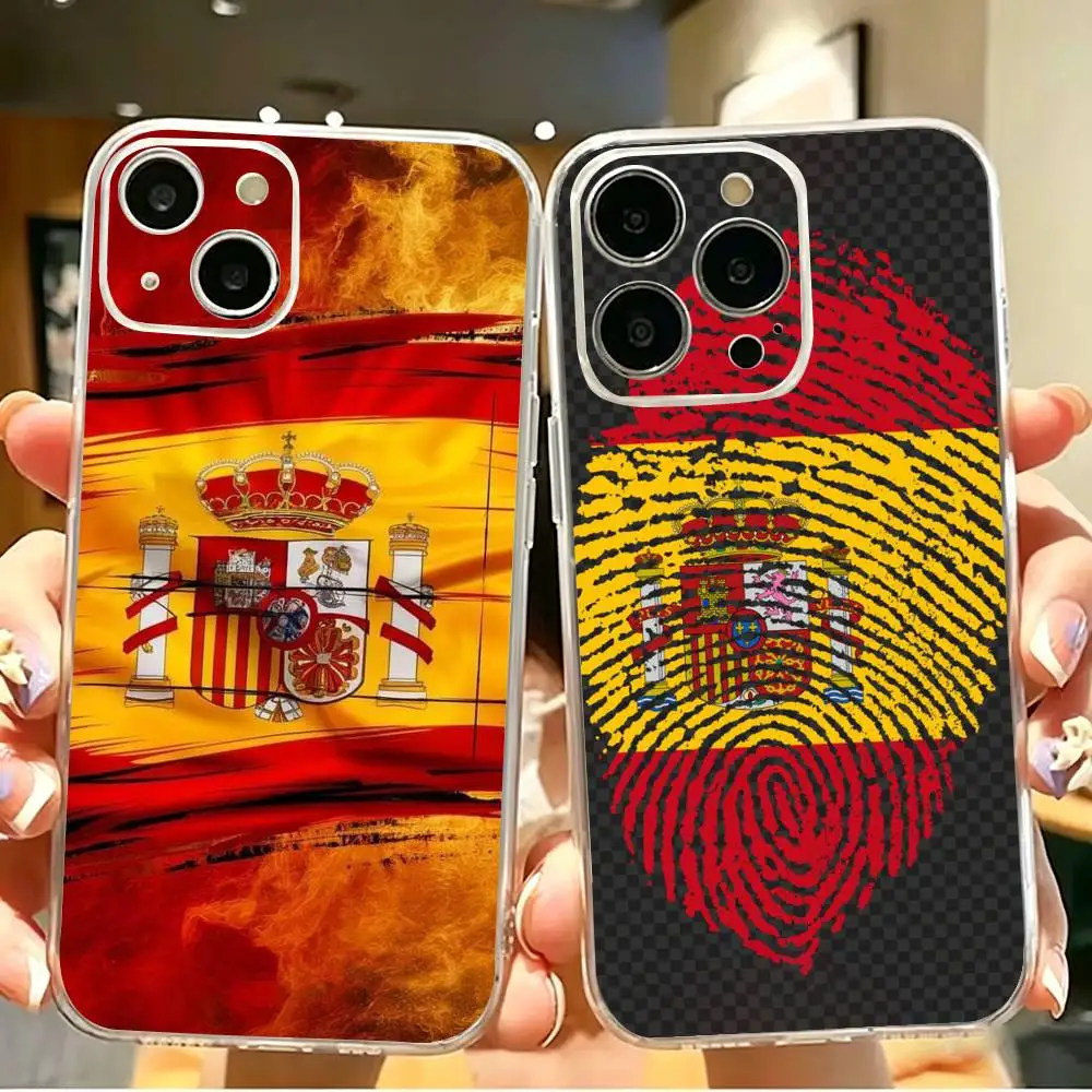 

Flag of Spain Phone Case For iPhone 17 16 15 14 13 12 11 Mini Pro Max Plus Transparent Shockproof Cover