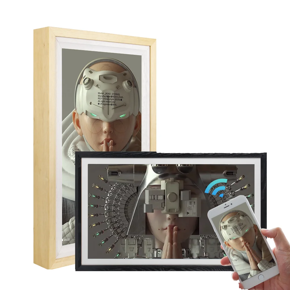 

High Quality 1080p 32" Smart Digital Picture Frames Touch Screen Clock Wood Frame Wall Mountable AVI/MP3 32GB Android App 7x24h