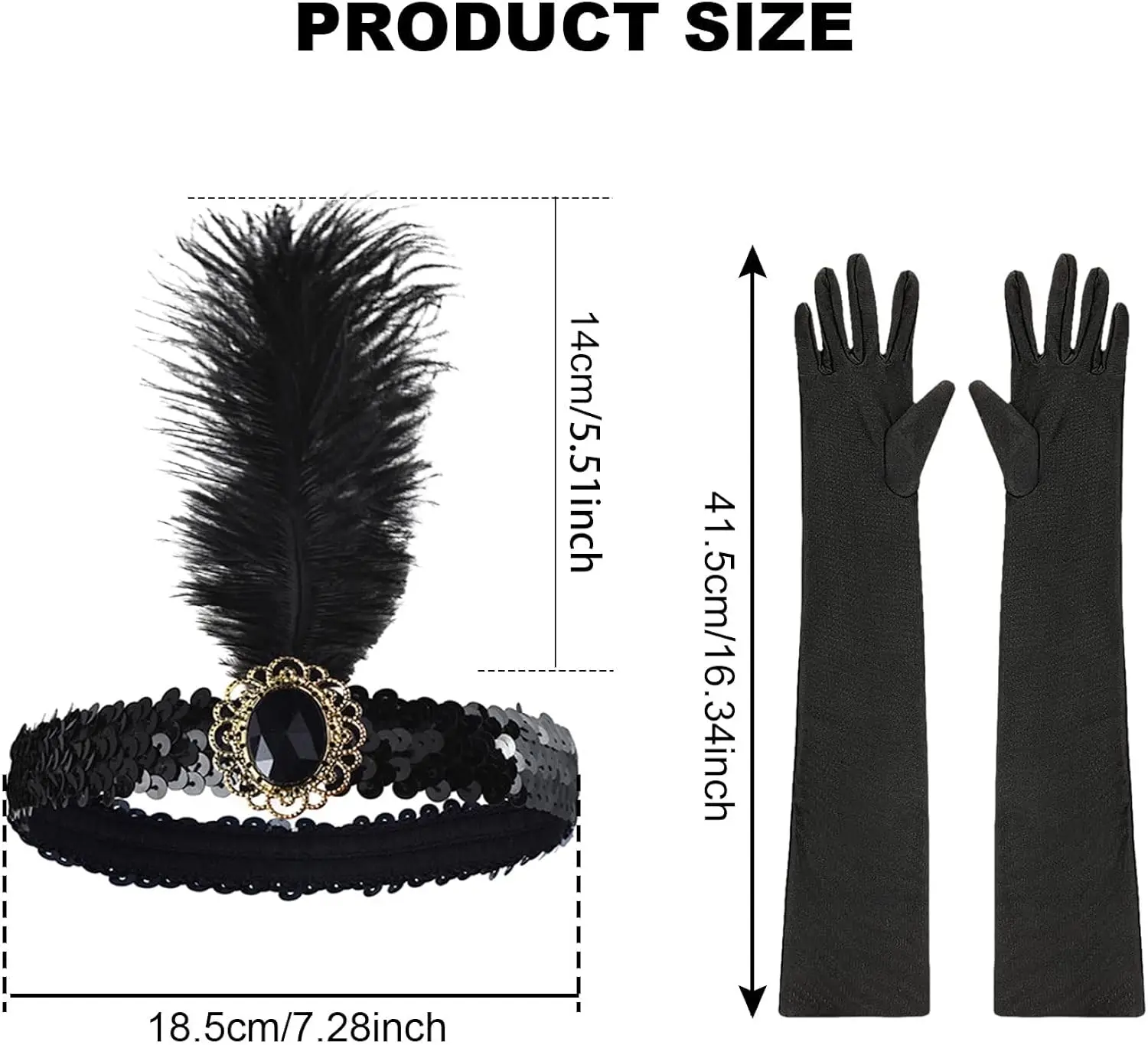 PESENAR 7 Pcs 1920s 액세서리 세트 머리띠 목걸이 장갑 홀더 귀걸이 팔찌 접는 팬 활활 타오르는 파티