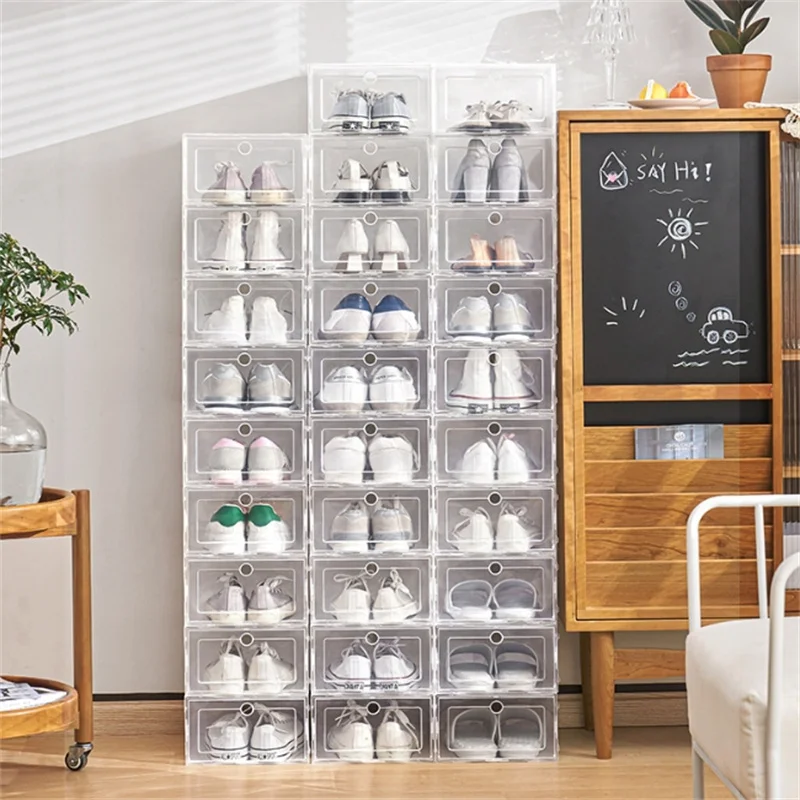 1/2/6PCS Transparent Shoes Case Fold Storage Box Thickened Drawer Case Shoe Boxes Stackable Box Shoe Organizer Dustproof