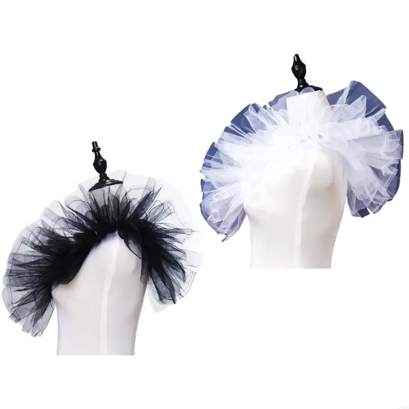

Clown False Collar Shrug Ruffled Mesh Shawl Cape for Themed Parties and Event 6XDA