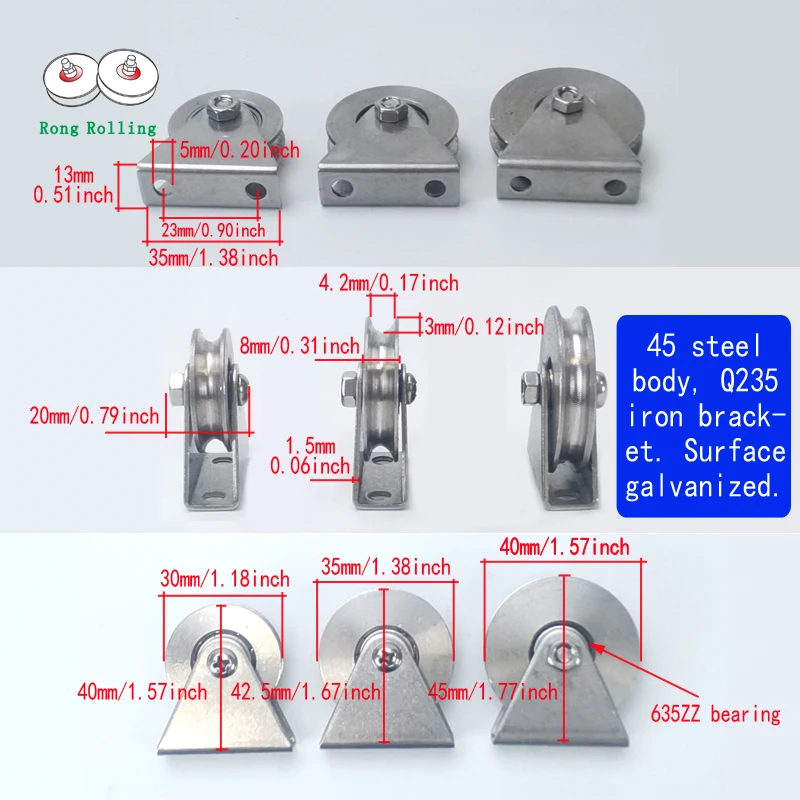 Wire rope fixed pulley with single bearing ,transmission wheel, channel wheel, 45 steel main iron bracket, smooth rotation.