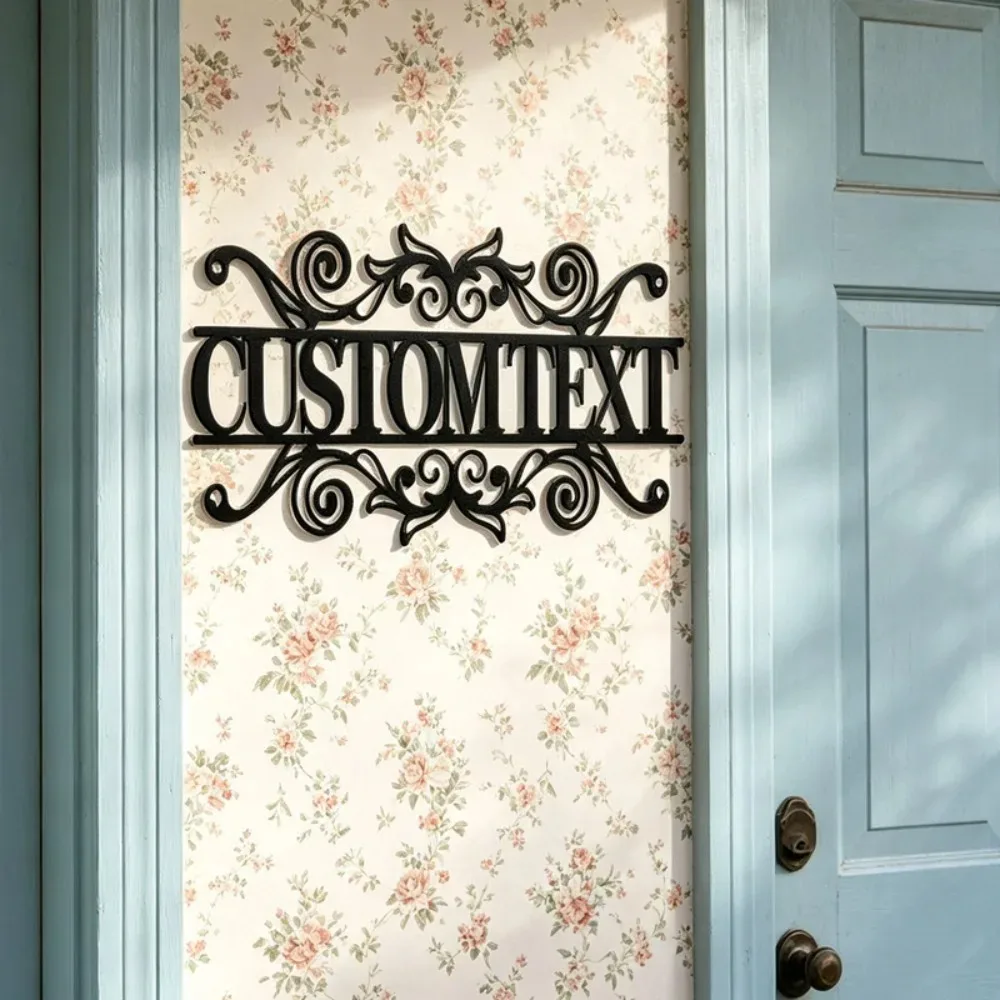 Weather Resistant Fade Proof Custom Metal Address Sign Rustic Scroll Wrought Iron House Number Plaque Engraved Street Name