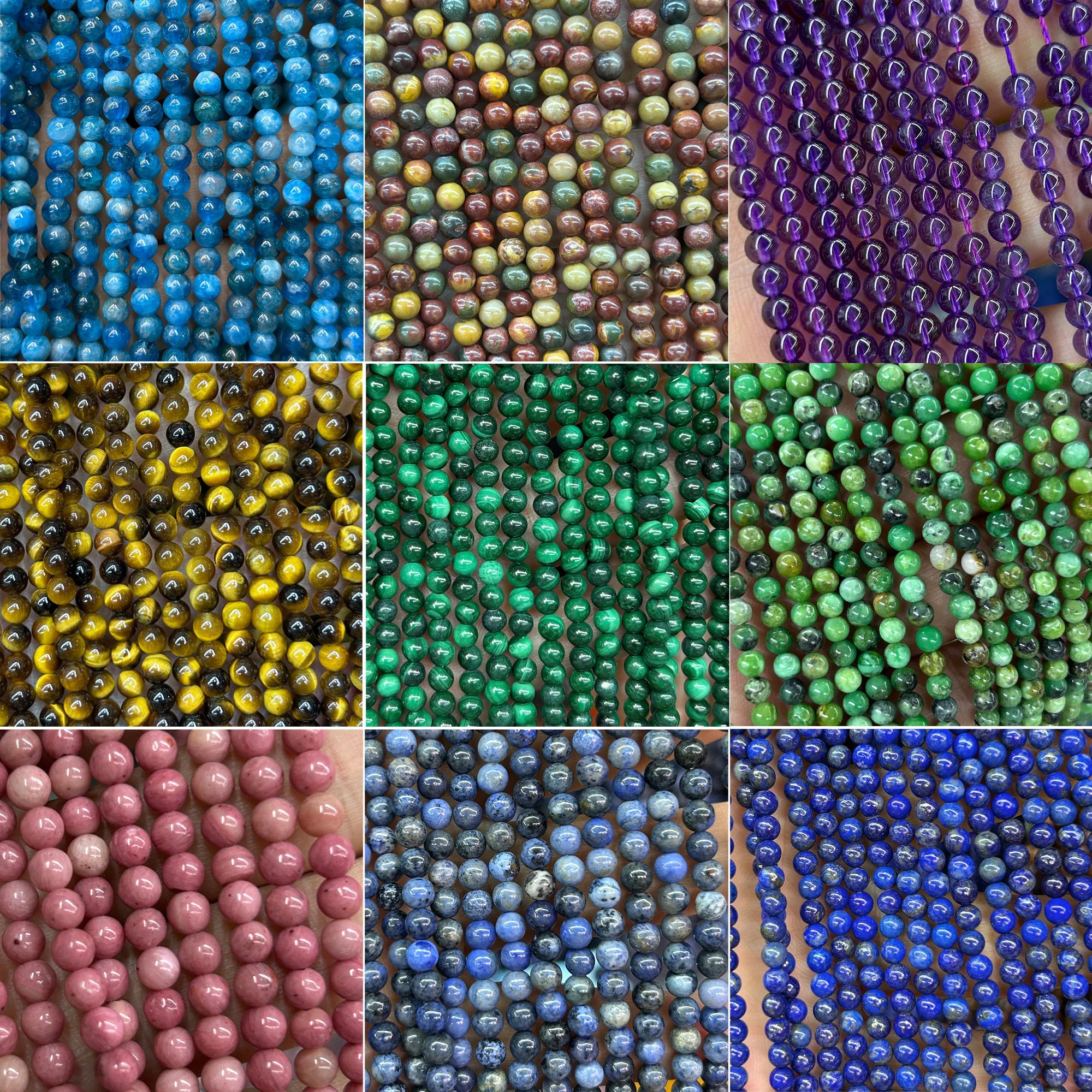 Wholesale 4mm Natural Stone Beads Apatite Amethyst Crystal Malachite Tourmaline Obsidian Gemstone Beads 15''