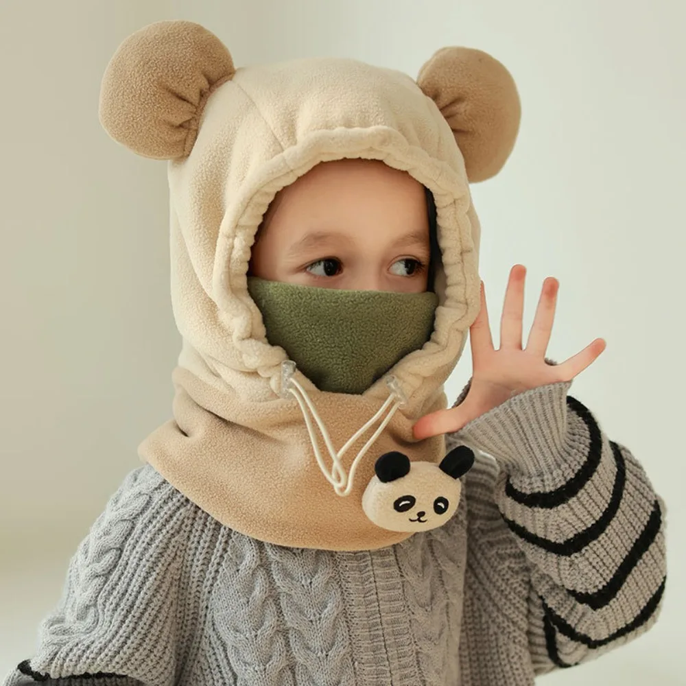 

Fashion Warm Panda Scarf with Face Mask Cute Soft Drawstring Bear Ear Hat Earmuff Thickened Panda Neckerchief Outdoor