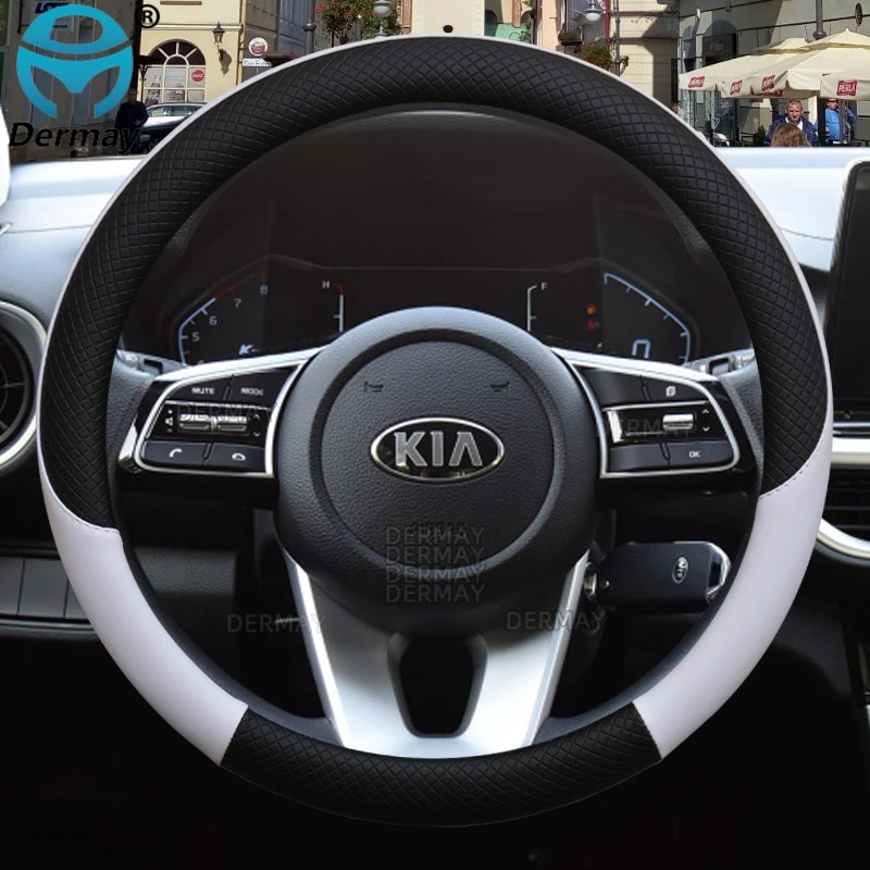 100% DERMAY Brand Leather Car Steering Wheel Cover for Kia Picanto Sorento Forte Cerato Rio Soul K2 K3 Ceed Auto Accessories