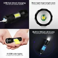 USB Rechargeable Mini Flashlight COB+XPE Portable Built-in Battery Zoomable Small Torch 3 Mode Camping Emergency Flashlights 5