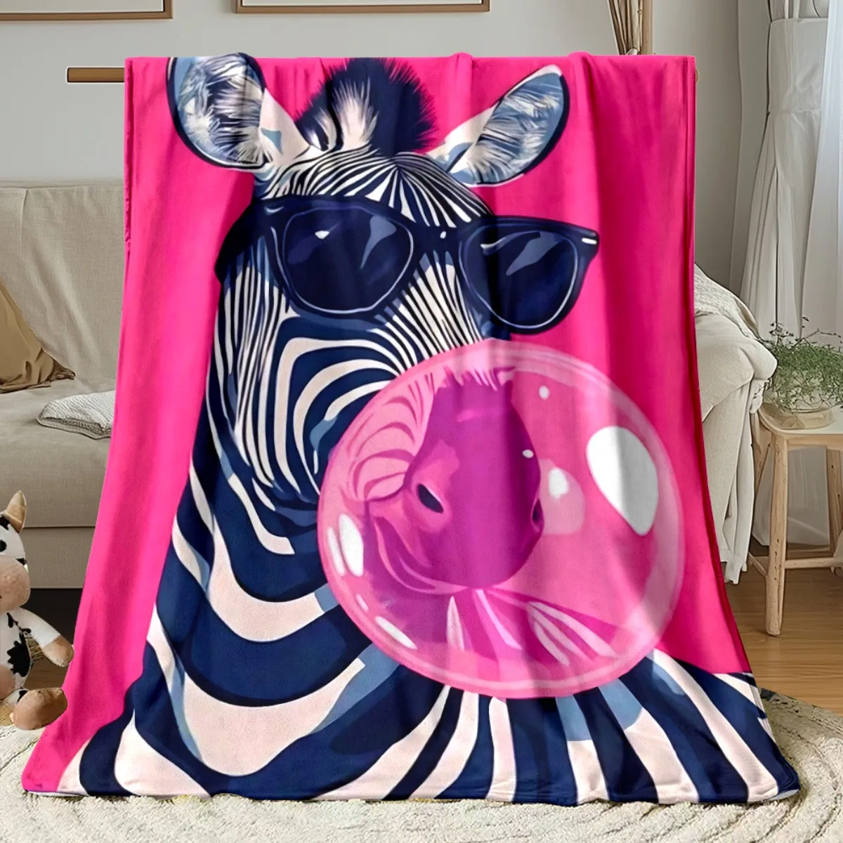 Zebra bubble with pink pattern Flannel printed blanket suitable for all seasons suitable for living room office sofa and travel