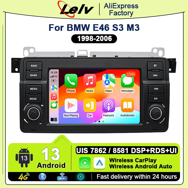 

Lelv 7" Android 12 Car Radio For BMW S3 E46 Car Stereo Multimedia 318/320/325/330/335 M3 1998-2006 Wireless CarPlay AUTO GPS DSP