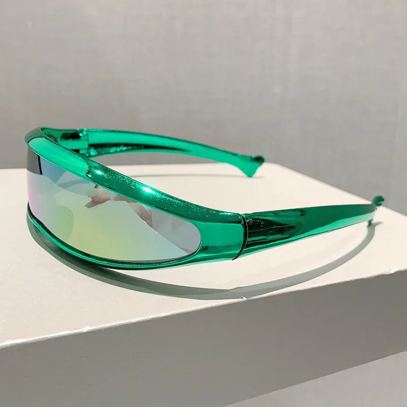 مستقبلية قطعة واحدة مرآة شخصية مطلي النظارات الشمسية النساء الرجال 2025 Y2K Steampunk نظارات الهذيان نظارات الحفلات UV400