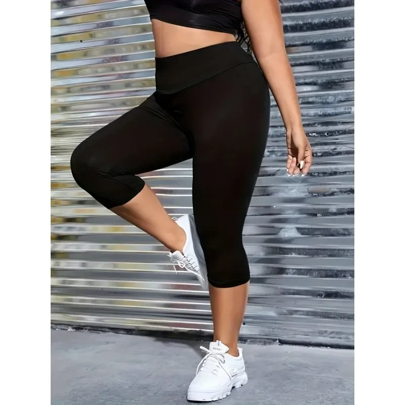 Women's Solid Color Capri Leggings and Ladies's Fashion  Sports Leggings High Rise Skinny Fitness Capri Legging