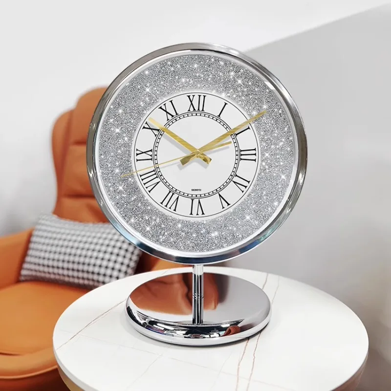 High-end light luxury desktop clock, diamond bright shining countertop clock, satellite suitable for bedrooms and living rooms