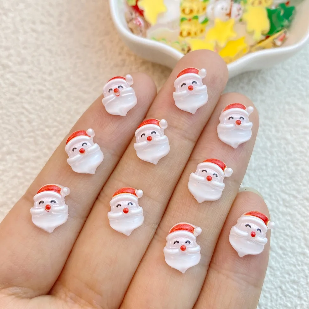 Mini muñeco de nieve de Navidad de resina, árbol, colección de anciano, Parte posterior plana, piezas de manicura, adornos para lazos para el