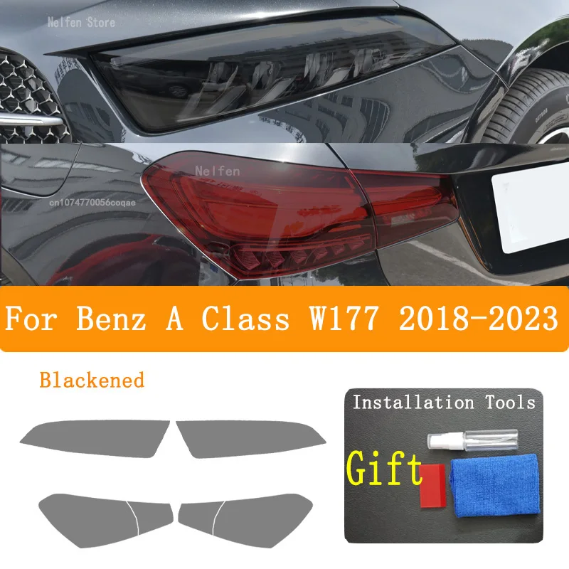 For Benz A Class W177 2018-2023 Car Headlight Protective Film Vinyl Restoration Transparent Black TPU Sticker