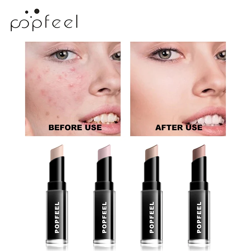 POPFEEL Barra correctora de 4 colores, corrector impermeable de larga duración para ojeras, marcas de acné, corrector en crema impecable