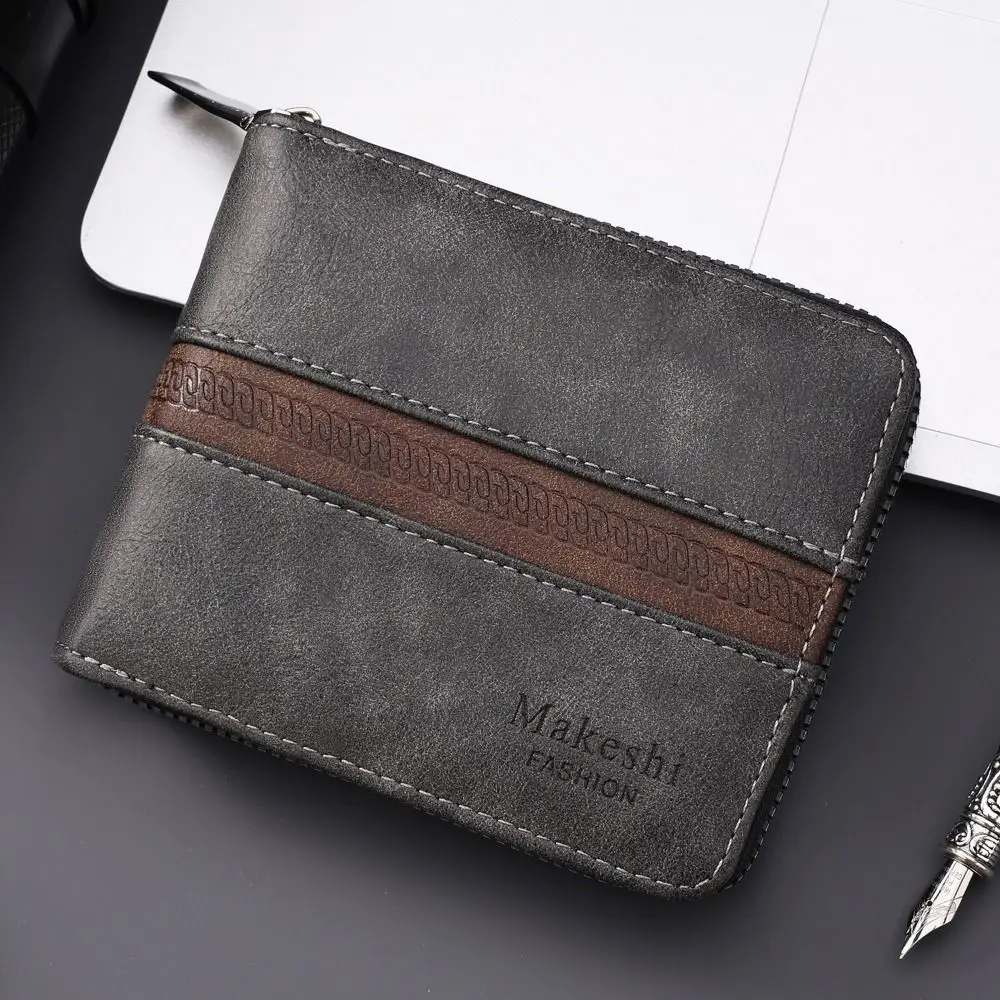

Gift Vintage Mini Coin Purse Zipper Portable Small Card Bag Colorblock PU Leather Credit Card Case Unisex