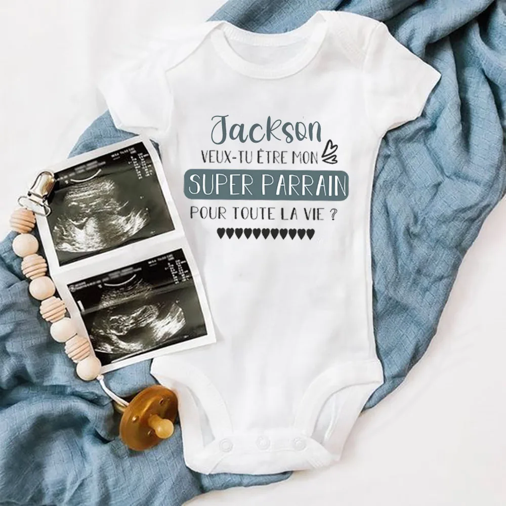 

Personalized Baby Bodysuit Request Godfather Custom Name Infant Jumpsuit Newborn Short Sleeve Romper Clothes Gift for Godfather