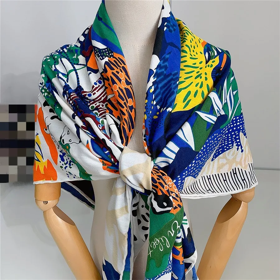 135CM Silk Cashmere Scarf Women Hand Rolled Shawls Free City Animal  Square Scarves Wraps Lady Bandana Hijabs Female Foulards