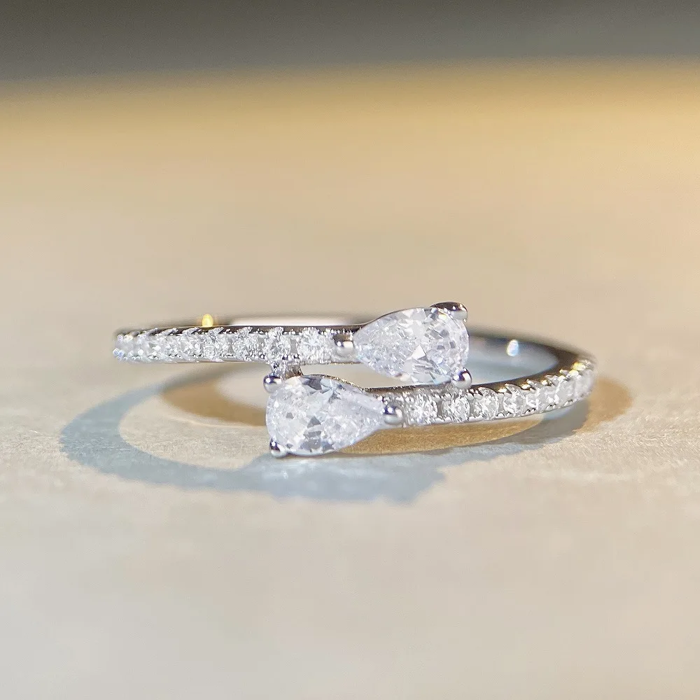 Morganite ring, waterdrop-shaped, of opposite styles, for women, multiple rings worn together, PT950 platinum ring