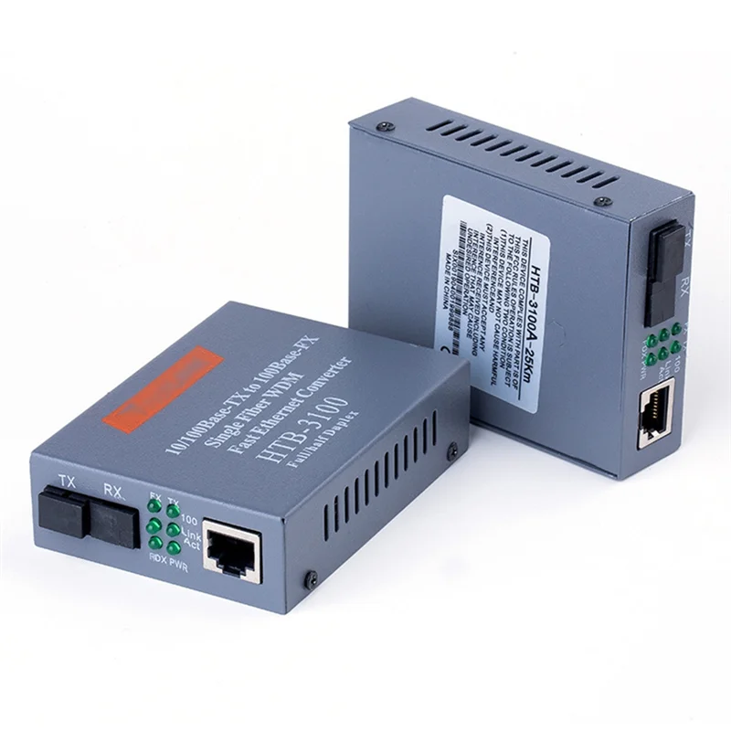 

AD41-1 Pair HTB-3100 Fiber Transceiver Single Fiber Converter 25Km SC 10/100M Single Mode Single Fiber Transceiver EU