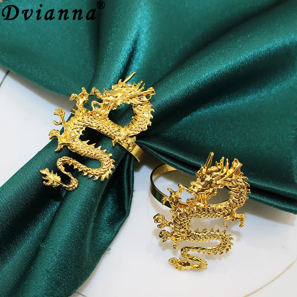 20Pcs Chinese Dragon Napkin Rings Metal Animal Napkin Holders for 2024 Chinese New Year Spring Festival Dinner Table Decor