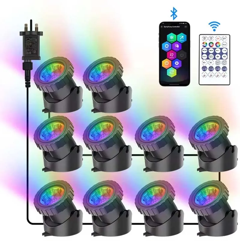 10 LED RGB Unterwasser Teich Lichter IP68 Landschaft Brunnen Scheinwerfer Bluetooth App Steuerung