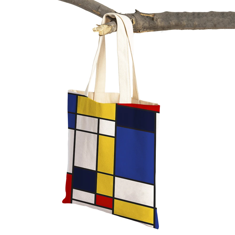 Modern Bauhaus Chair Abstract Mondrian Lady Shopping Bag Both Sided Geometric Women Shopper Bags Casual Tote Handbag