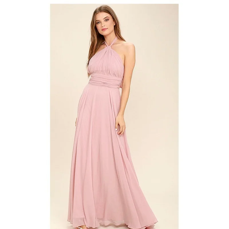 Abito lungo da donna sexy in chiffon con scollo all'americana increspato De Formales Sukienki Wizytowe Madre De La Novia Abiti da sposa