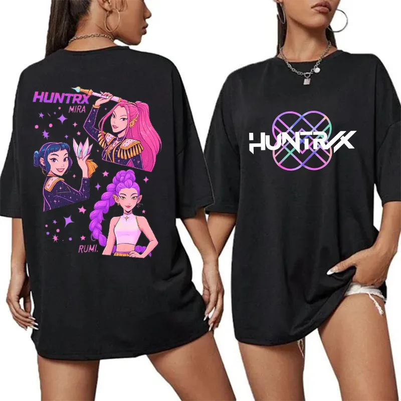 Unisex Mira Hunters Zoey Demon Rumishirt Pri-Kpop Street Hip Hop Camiseta de algodón Patrón de rayas Manga corta Casual Top